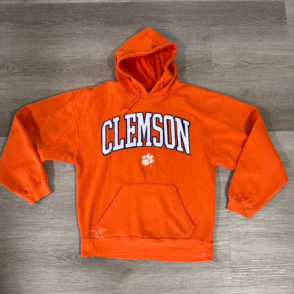 Vintage J. America Clemson Hoodie Unisex Small Orange NCAA Tigers Sweatshirt